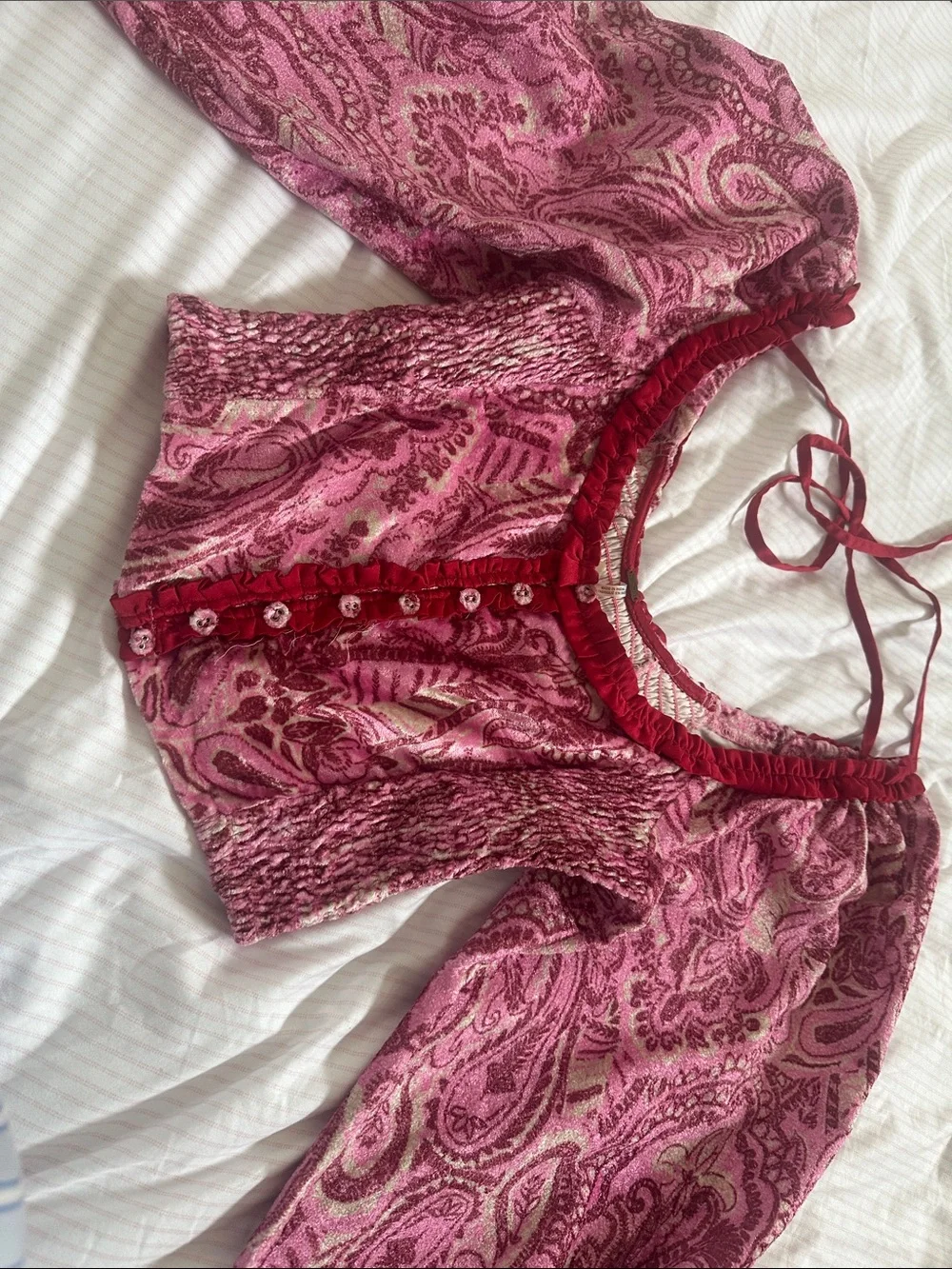 Free People Dare Me Pink 100% Velvet Cropped Blouse